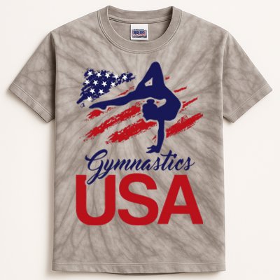 Girl Tumbling Gymnast Gymnastics Usa American Flag Kids Tie-Dye T-Shirt