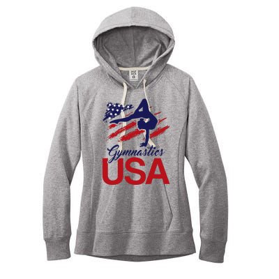 Girl Tumbling Gymnast Gymnastics Usa American Flag Women's Fleece Hoodie