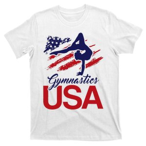 Girl Tumbling Gymnast Gymnastics Usa American Flag T-Shirt