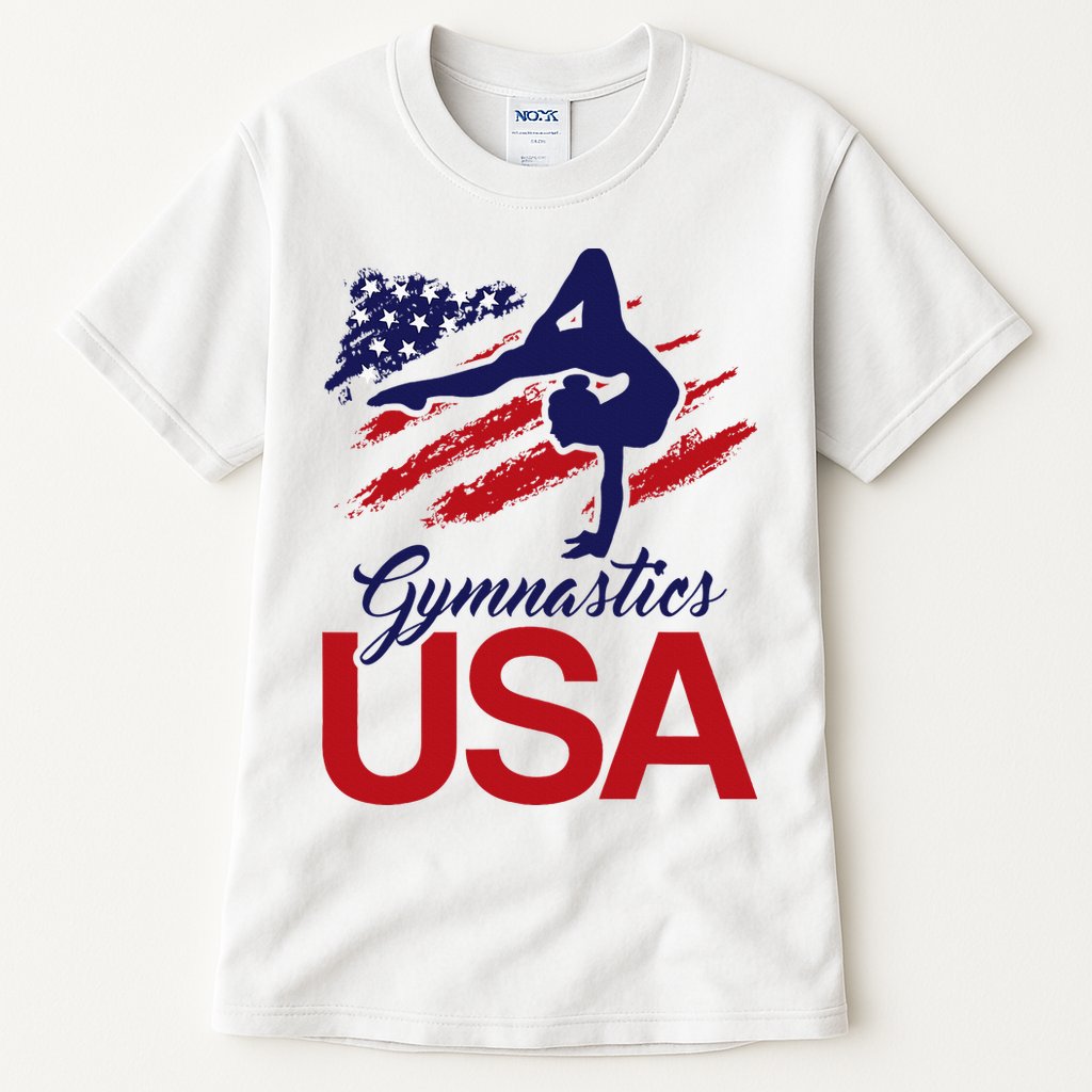 Girl Tumbling Gymnast Gymnastics Usa American Flag Tall T-Shirt