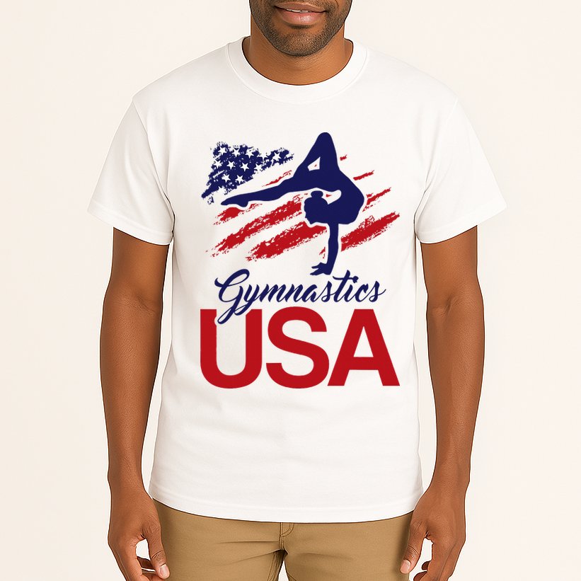 Girl Tumbling Gymnast Gymnastics Usa American Flag Tall T-Shirt