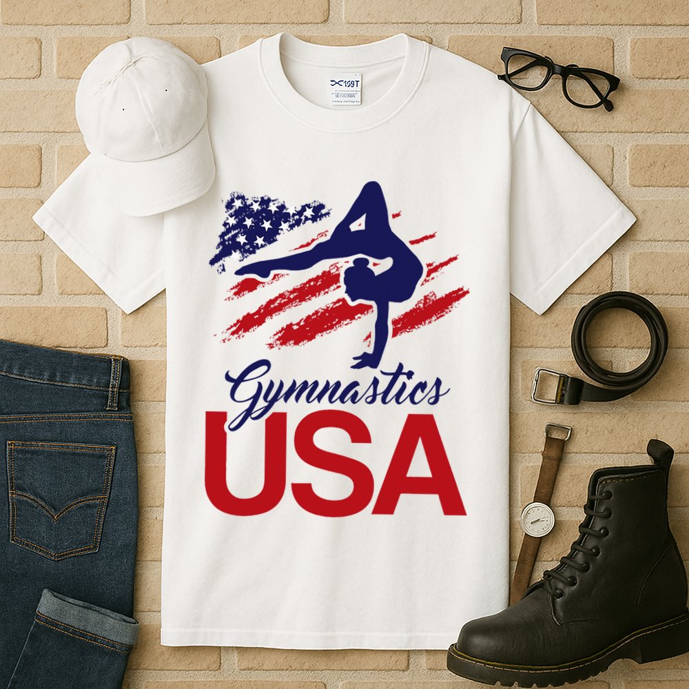 Girl Tumbling Gymnast Gymnastics Usa American Flag Tall T-Shirt