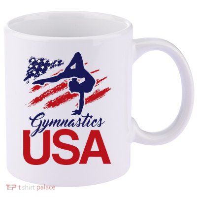 Girl Tumbling Gymnast Gymnastics Usa American Flag 11oz C Handle Ceramic Mug
