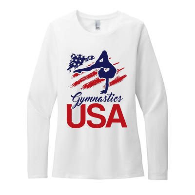 Girl Tumbling Gymnast Gymnastics Usa American Flag Womens CVC Long Sleeve Shirt