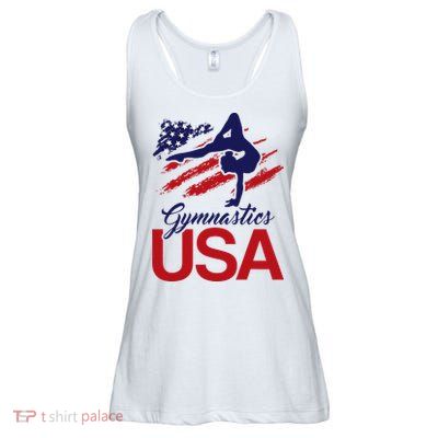 Girl Tumbling Gymnast Gymnastics Usa American Flag Ladies Essential Flowy Tank