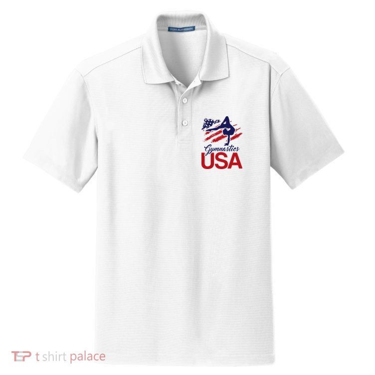 Girl Tumbling Gymnast Gymnastics Usa American Flag Dry Zone Grid Polo