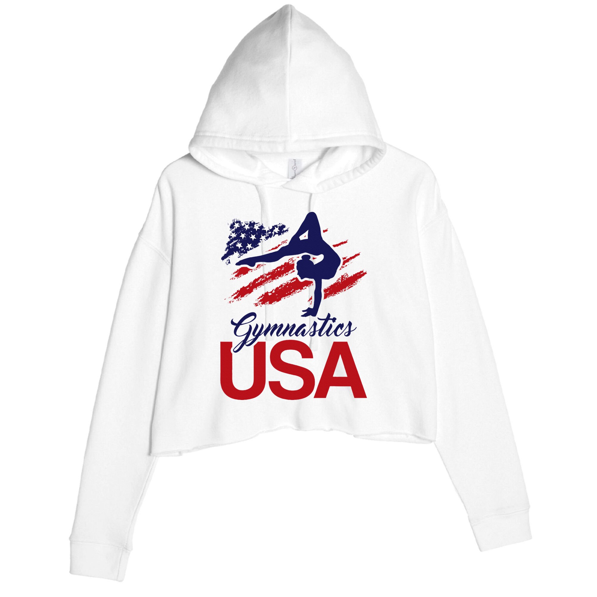 Girl Tumbling Gymnast Gymnastics Usa American Flag Crop Fleece Hoodie