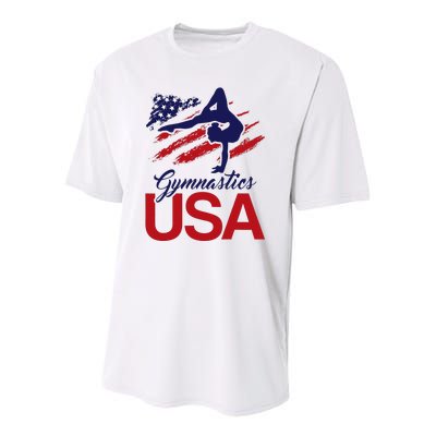 Girl Tumbling Gymnast Gymnastics Usa American Flag Youth Performance Sprint T-Shirt