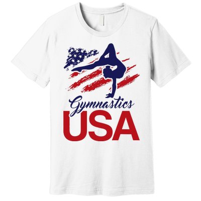 Girl Tumbling Gymnast Gymnastics Usa American Flag Premium T-Shirt