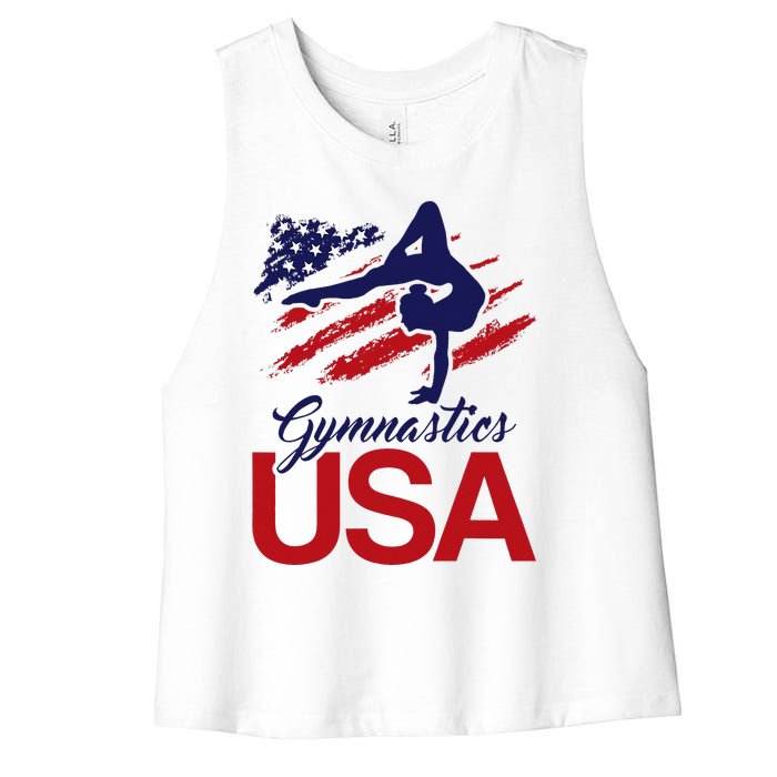 Girl Tumbling Gymnast Gymnastics Usa American Flag Women's Racerback Cropped Tank