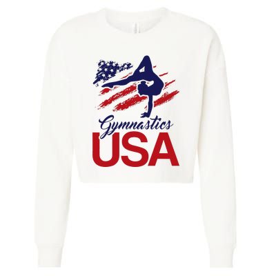 Girl Tumbling Gymnast Gymnastics Usa American Flag Cropped Pullover Crew