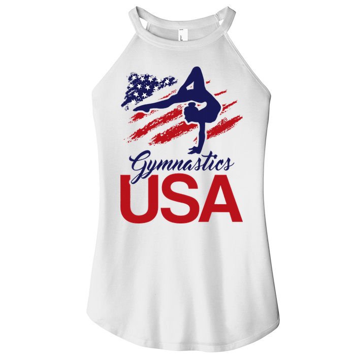 Girl Tumbling Gymnast Gymnastics Usa American Flag Women's Perfect Tri Rocker Tank