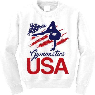 Girl Tumbling Gymnast Gymnastics Usa American Flag Kids Sweatshirt