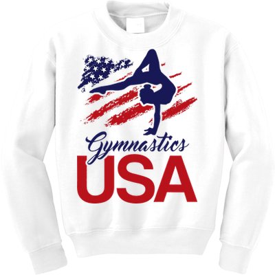 Girl Tumbling Gymnast Gymnastics Usa American Flag Kids Sweatshirt