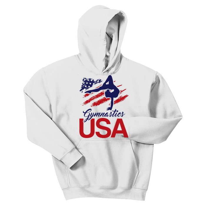 Girl Tumbling Gymnast Gymnastics Usa American Flag Kids Hoodie