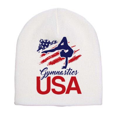 Girl Tumbling Gymnast Gymnastics Usa American Flag Short Acrylic Beanie