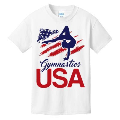 Girl Tumbling Gymnast Gymnastics Usa American Flag Kids T-Shirt