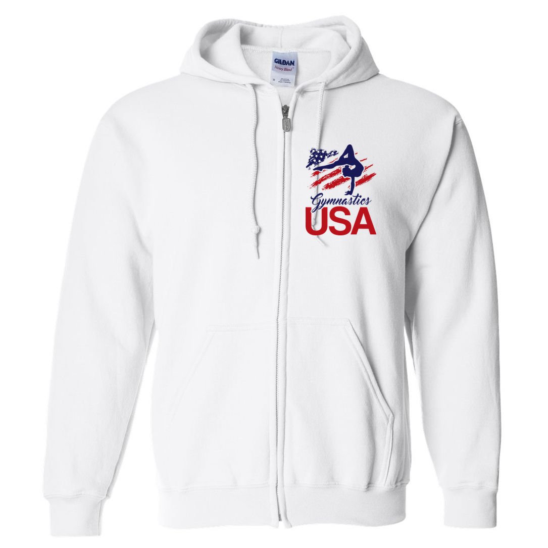 Girl Tumbling Gymnast Gymnastics Usa American Flag Full Zip Hoodie