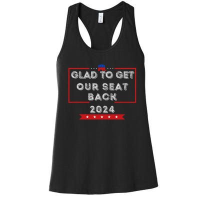 Glad To Get Our Seat Back. Donald Election Women's Racerback Tank