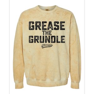 Grease The Grundle Funny Distressed Text Running Colorblast Crewneck Sweatshirt