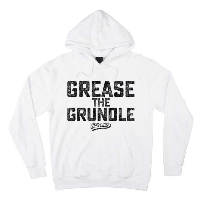 Grease The Grundle Funny Distressed Text Running Hoodie