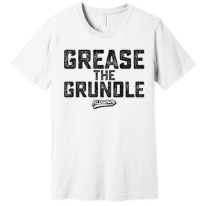 Grease The Grundle Funny Distressed Text Running Premium T-Shirt