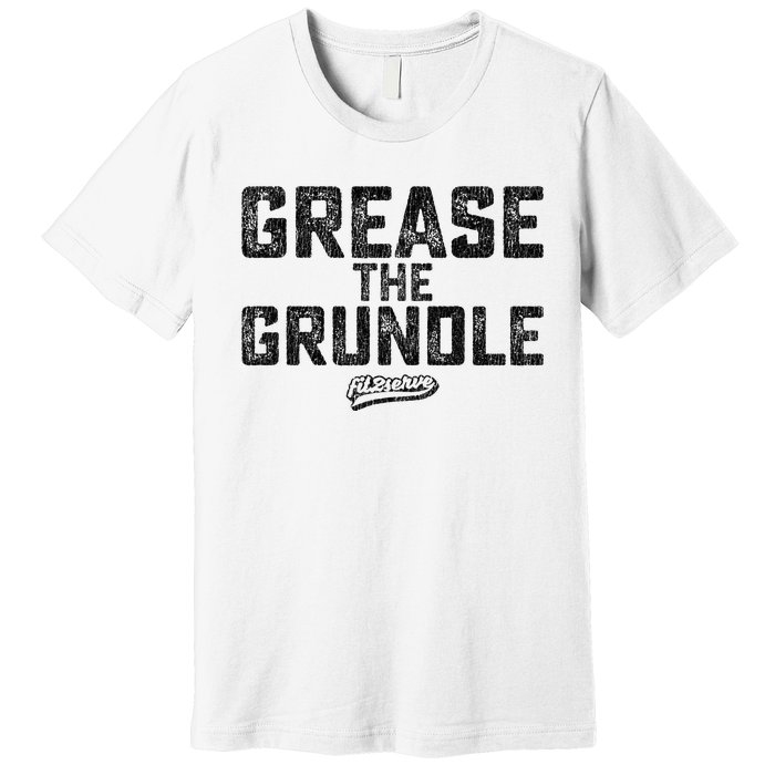 Grease The Grundle Funny Distressed Text Running Premium T-Shirt