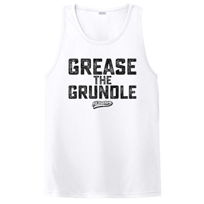 Grease The Grundle Funny Distressed Text Running PosiCharge Competitor Tank