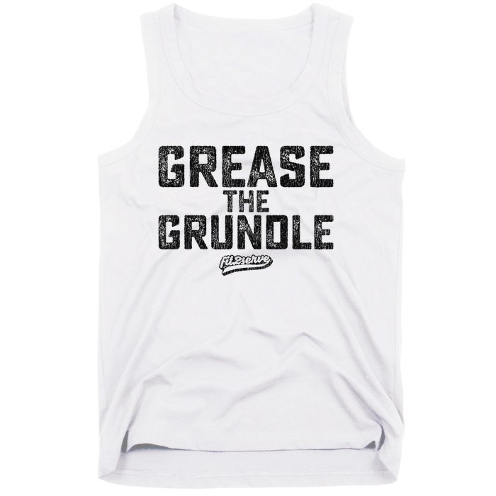 Grease The Grundle Funny Distressed Text Running Tank Top