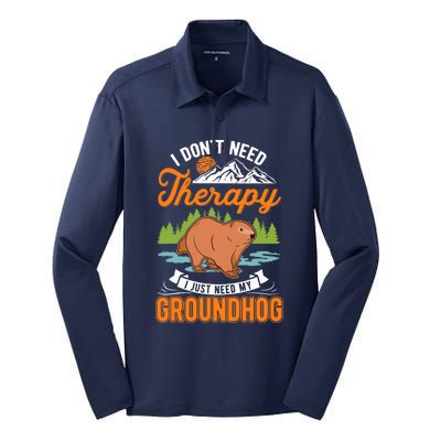 Groundhog Therapy Groundhog Day Woodchuck Marmot Silk Touch Performance Long Sleeve Polo