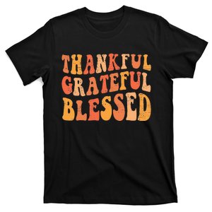 Groovy Thankful Grateful Blessed Retro Autumn Thanksgiving T-Shirt