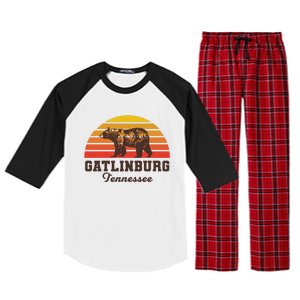 Gatlinburg Tennessee Great Smoky Mountains Bear Retro Sunset Gift Raglan Sleeve Pajama Set