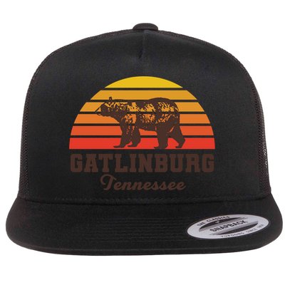 Gatlinburg Tennessee Great Smoky Mountains Bear Retro Sunset Gift Flatbill Hat