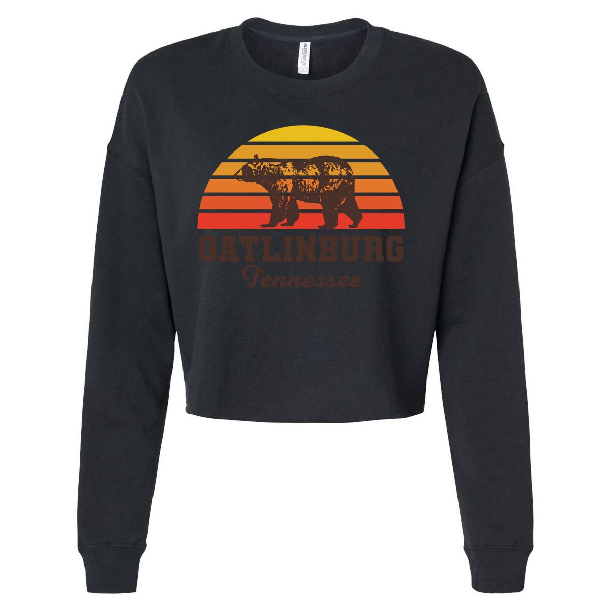 Gatlinburg Tennessee Great Smoky Mountains Bear Retro Sunset Gift Cropped Pullover Crew