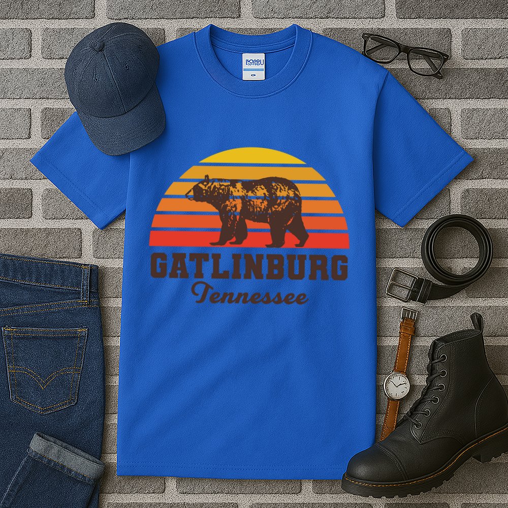 Gatlinburg Tennessee Great Smoky Mountains Bear Retro Sunset Gift Tall T-Shirt