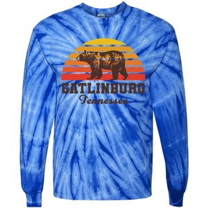 Gatlinburg Tennessee Great Smoky Mountains Bear Retro Sunset Gift Tie-Dye Long Sleeve Shirt