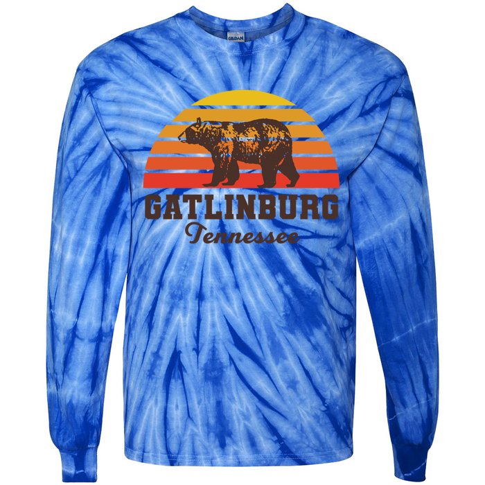 Gatlinburg Tennessee Great Smoky Mountains Bear Retro Sunset Gift Tie-Dye Long Sleeve Shirt