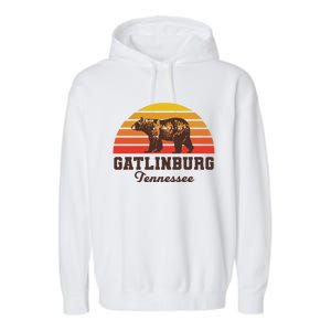 Gatlinburg Tennessee Great Smoky Mountains Bear Retro Sunset Gift Garment-Dyed Fleece Hoodie