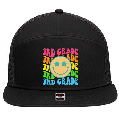 Groovy Third Grade Vibes Face Retro Teachers Back To School 7 Panel Mesh Trucker Snapback Hat