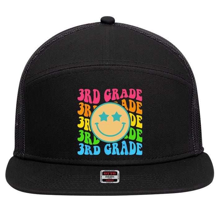 Groovy Third Grade Vibes Face Retro Teachers Back To School 7 Panel Mesh Trucker Snapback Hat