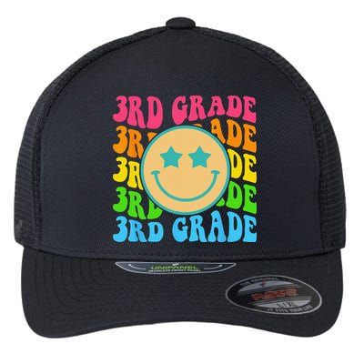Groovy Third Grade Vibes Face Retro Teachers Back To School Flexfit Unipanel Trucker Cap