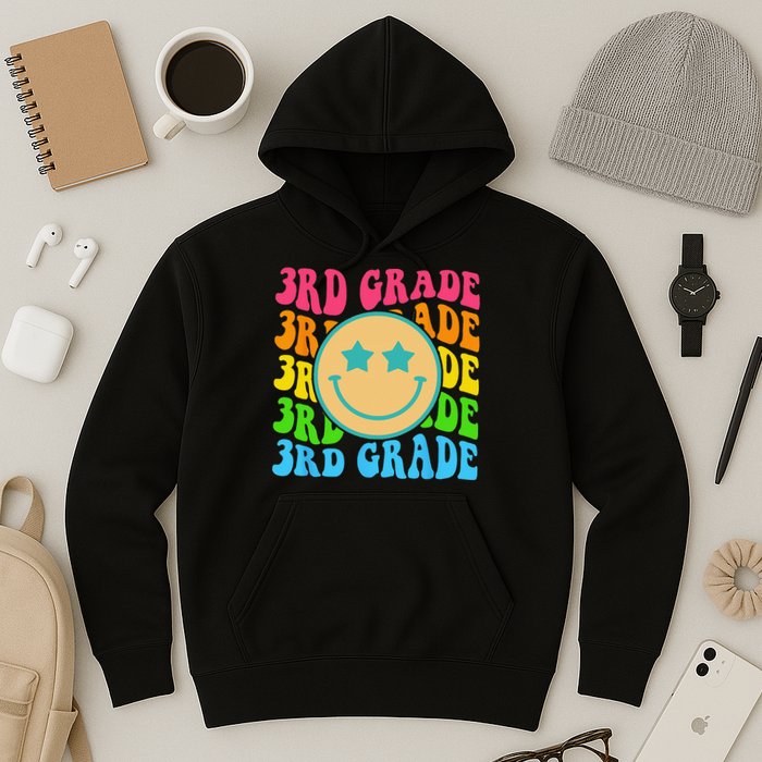 Groovy Third Grade Vibes Face Retro Teachers Back To School Hoodie