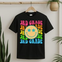 Groovy Third Grade Vibes Face Retro Teachers Back To School T-Shirt