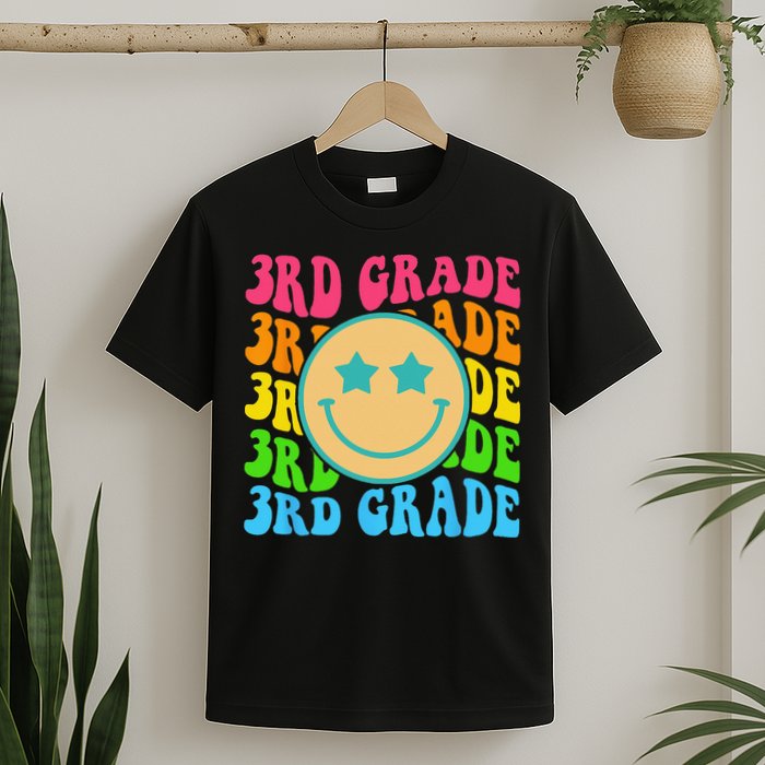 Groovy Third Grade Vibes Face Retro Teachers Back To School T-Shirt