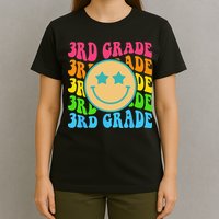 Groovy Third Grade Vibes Face Retro Teachers Back To School T-Shirt