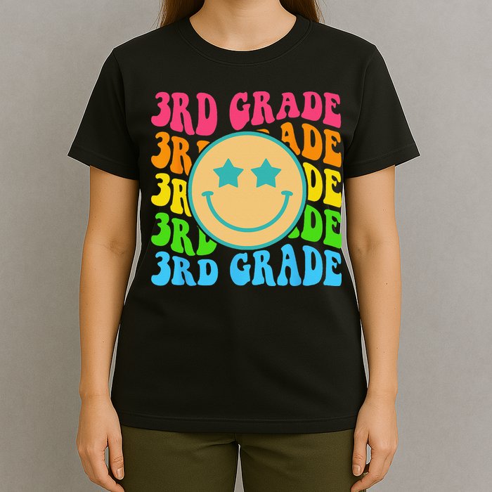 Groovy Third Grade Vibes Face Retro Teachers Back To School T-Shirt