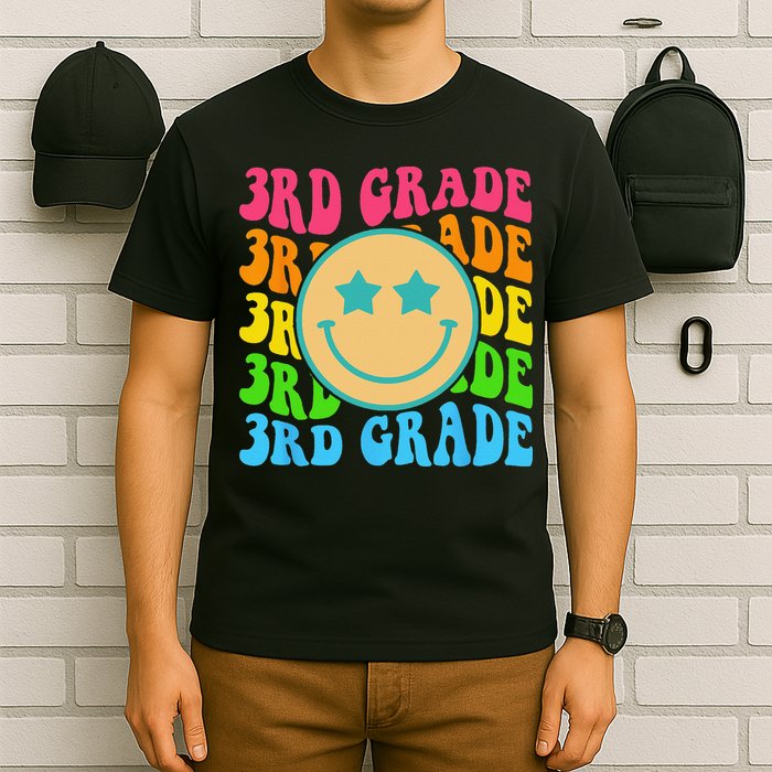 Groovy Third Grade Vibes Face Retro Teachers Back To School T-Shirt