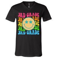 Groovy Third Grade Vibes Face Retro Teachers Back To School V-Neck T-Shirt