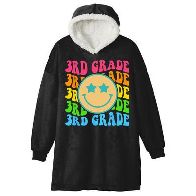 Groovy Third Grade Vibes Face Retro Teachers Back To School Hooded Wearable Blanket