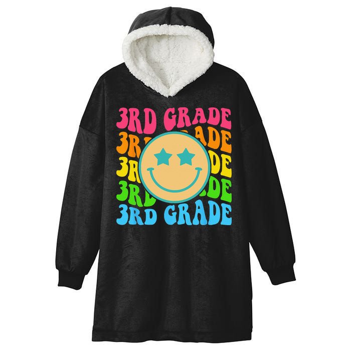 Groovy Third Grade Vibes Face Retro Teachers Back To School Hooded Wearable Blanket